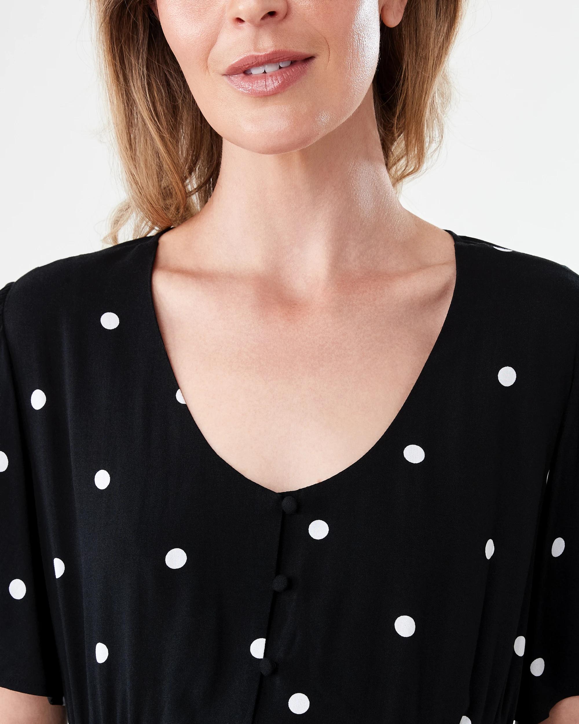 5 Maternity Short Sleeve Midi Tea Dress Spot Blk, 5 of 7