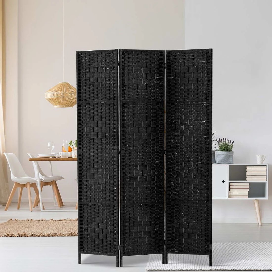 3 Artiss 3 Panel Room Divider Screen 123x170cm Woven Black
 - black, 3 of 8