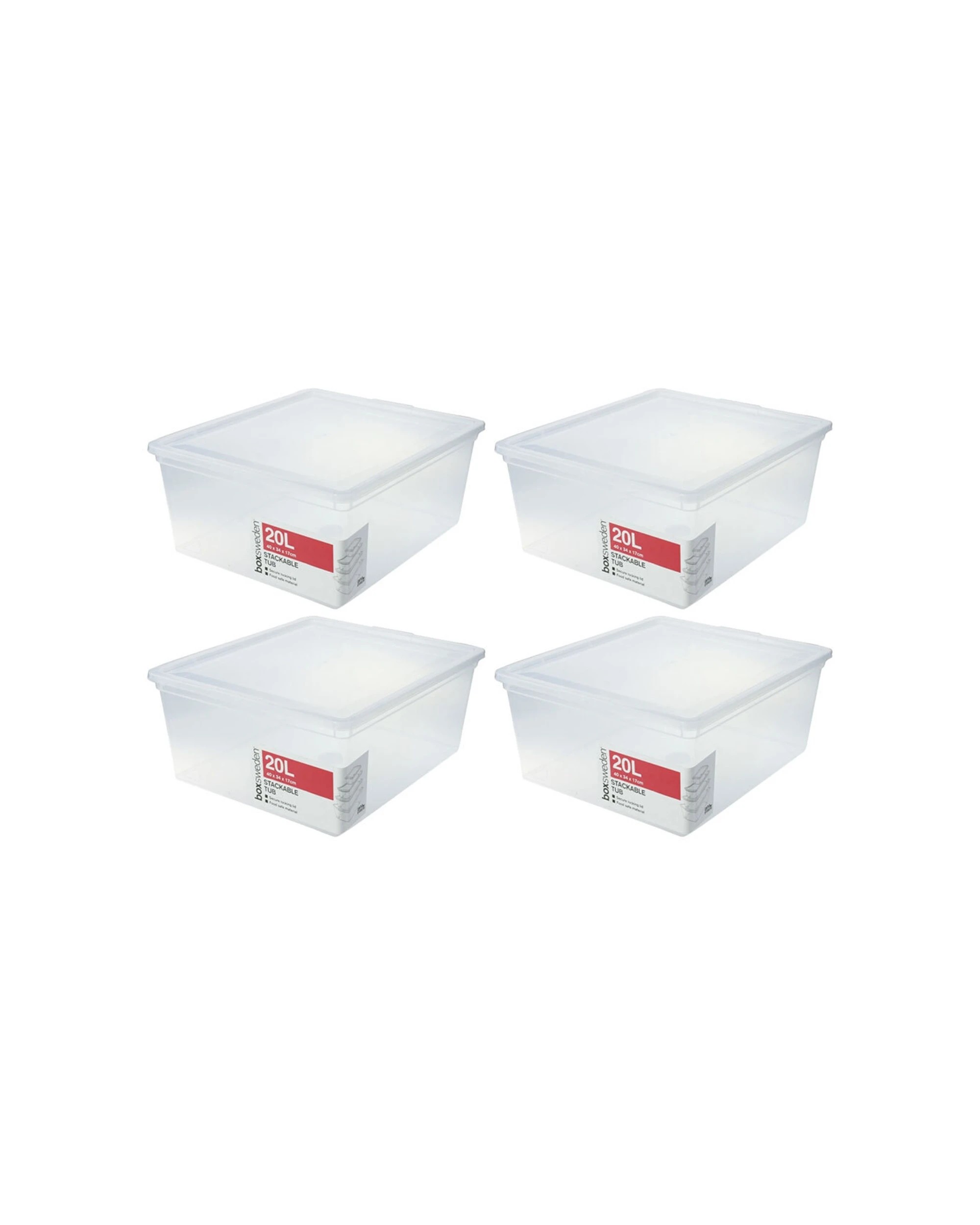 1 Boxsweden 4x 20L Storage Tub Stackable Food Safe Storage Container Value Pack - Plain, 1 of 3