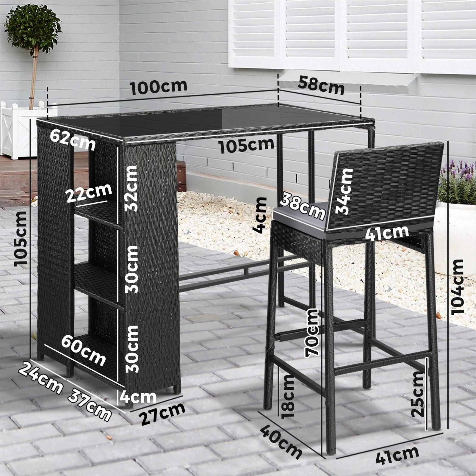 10 Livsip Outdoor Bar Table Dining Chairs Stools Set Rattan Patio Furniture 3 Piece
 - Multi, 10 of 10