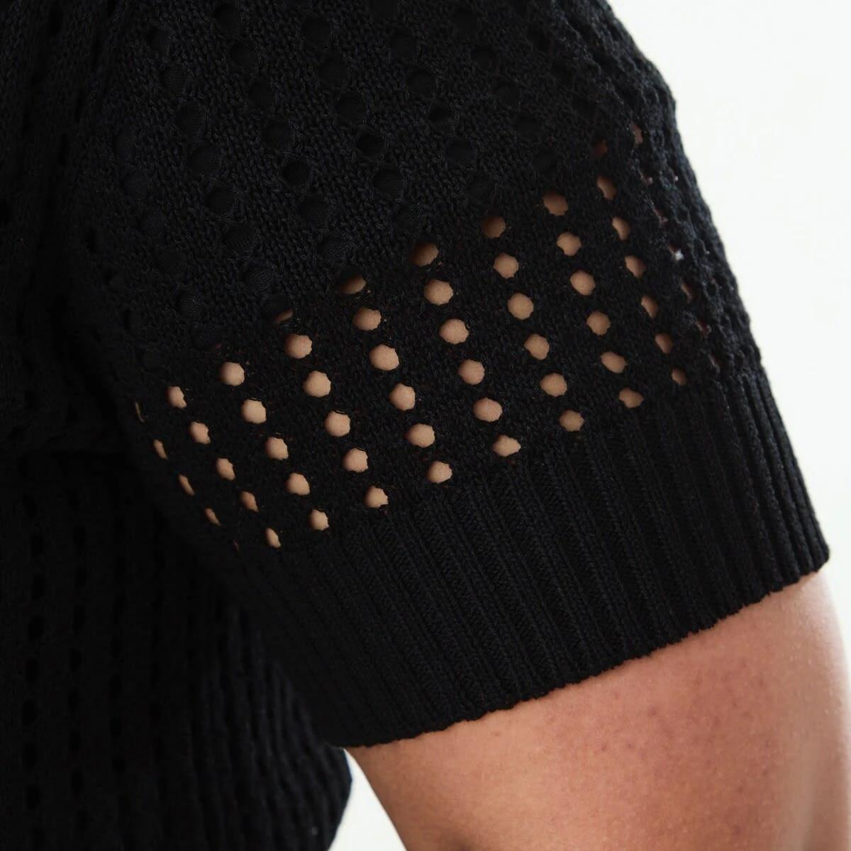 6 Curve Short Sleeve Collared Cardigan Black, 6 of 7