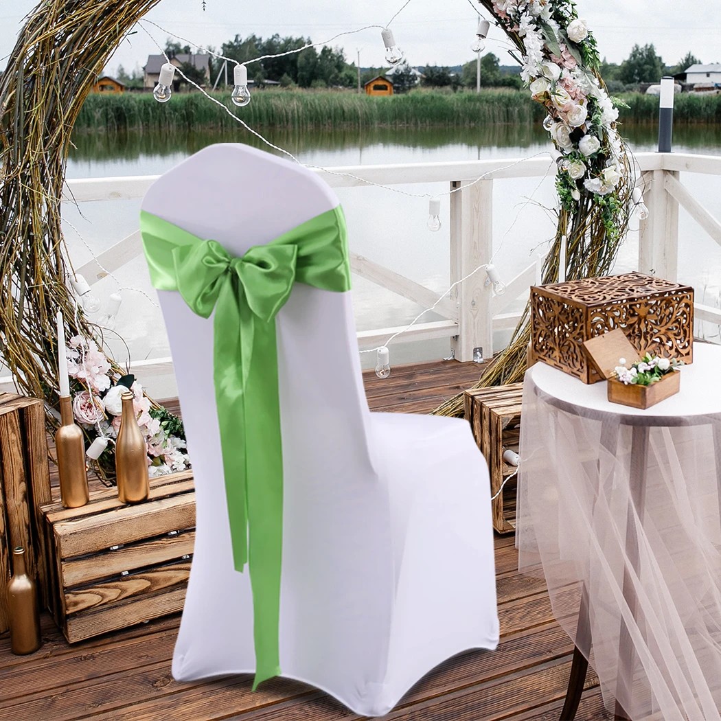 7 Traderight 50 Pcs Satin Chair Sashes In Grass Colour - Green, 7 of 8