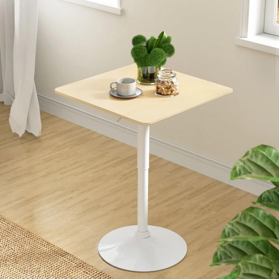 3 Artiss Bar Table Gas Lift Square 60CM - Brown, 3 of 7