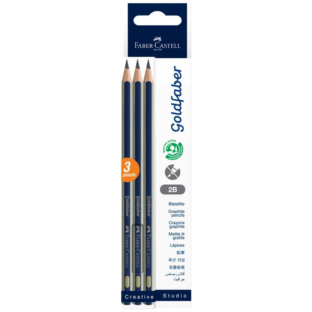 1 Faber-Castell Goldfaber Graphite Pencils 2B 3 Pack, 1 of 4