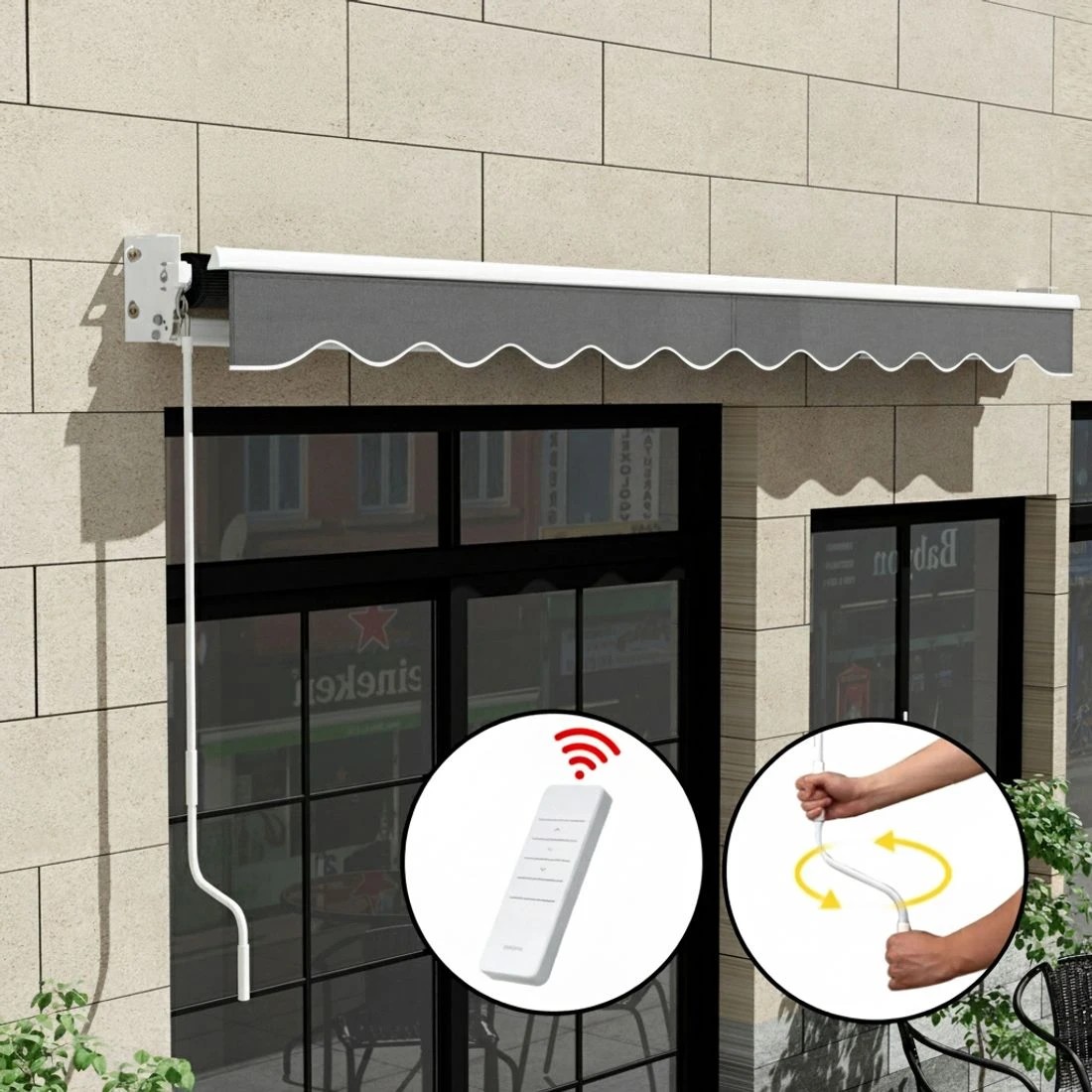 6 Instahut Retractable Folding Arm Awning Motorised Sunshade 4Mx3M - Grey, 6 of 6