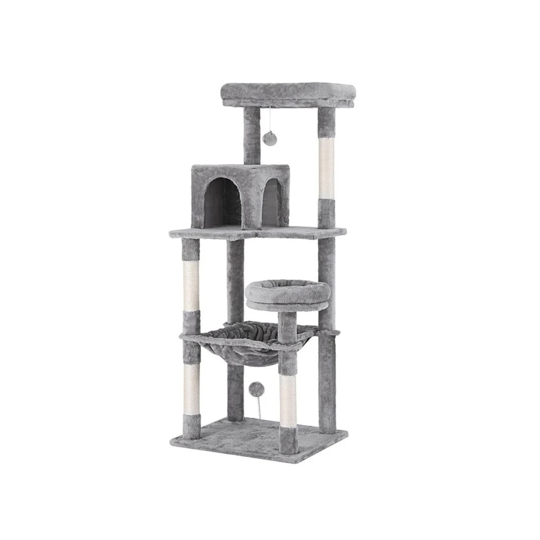 1 i.Pet Cat Tree 143cm Tower Scratching Post Trees Scratcher Condo House Grey - Grey, 1 of 5