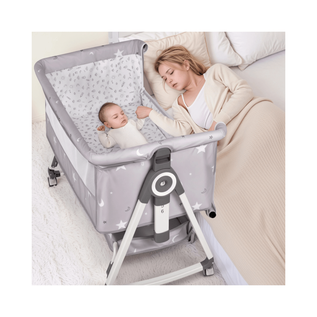 3 Advwin 3 in 1 Baby Bassinets Bedside Crib with Mattress 6 Height Adjustable Bedside Bassinet for Newborn, 3 of 9