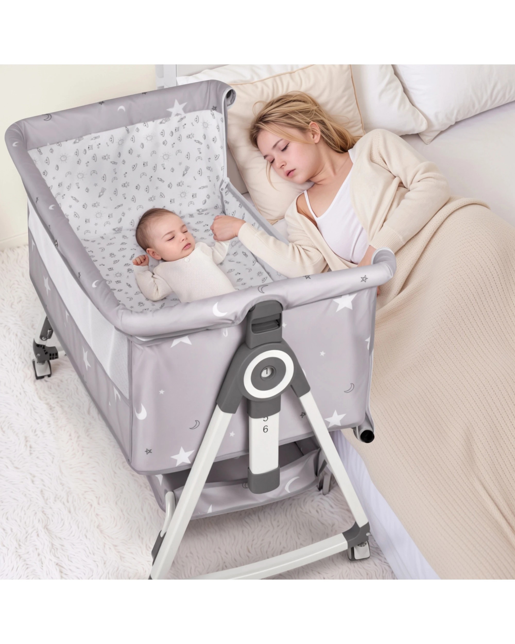 3 Advwin 3 in 1 Baby Bassinets Bedside Crib with Mattress 6 Height Adjustable Bedside Bassinet for Newborn, 3 of 9