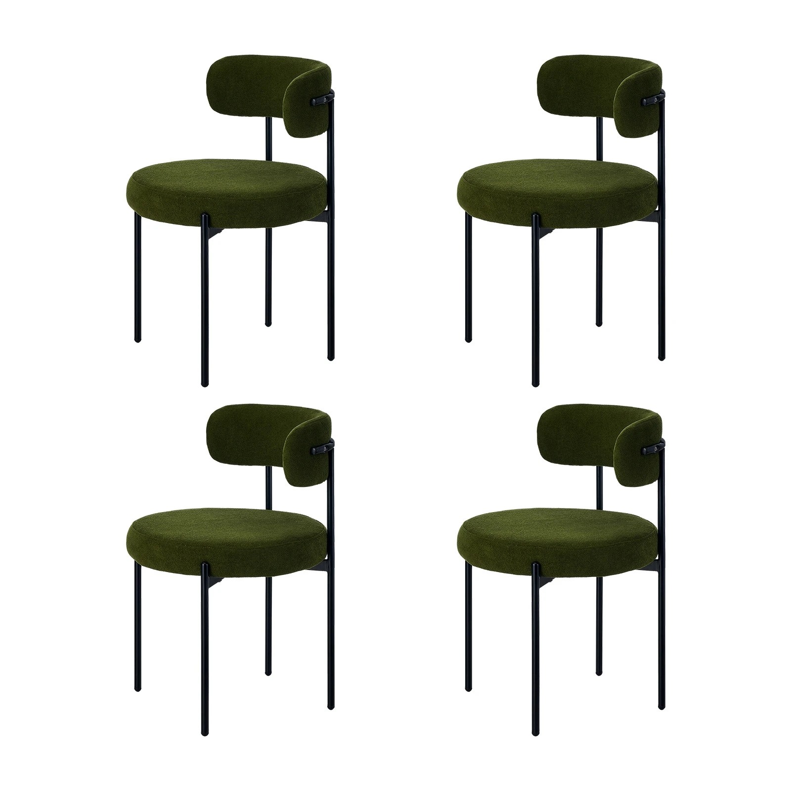 1 Oikiture 4x Dining Chair Round Boucle Kitchen Lounge Seats Backrest - Green, 1 of 9
