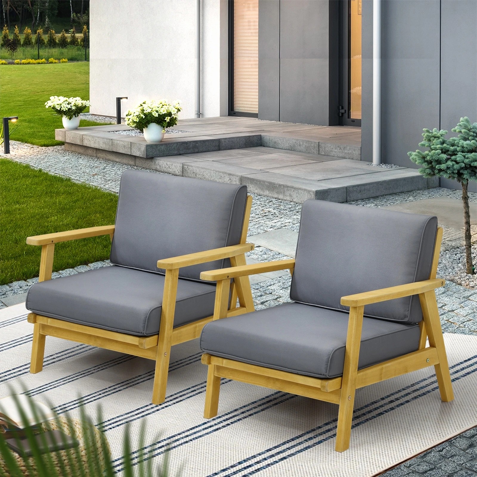 6 Livsip 2pcs Outdoor Armchair Furniture Lounge Wooden Chair Patio Garden Sofa Set
 - Multi, 6 of 10