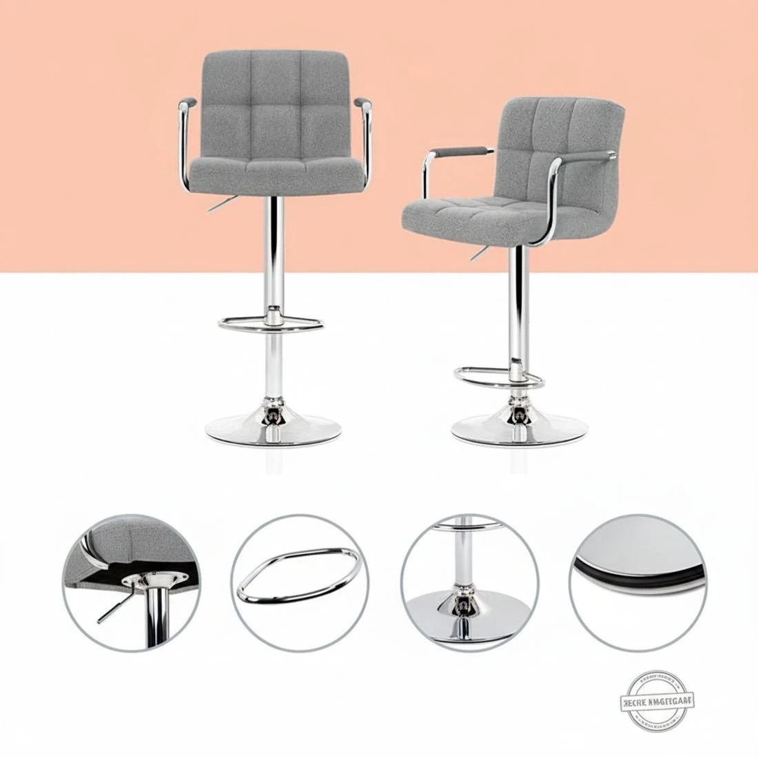 4 Artiss 4x Bar Stools Fabric Gas Lift w/Armrest - Grey, 4 of 6