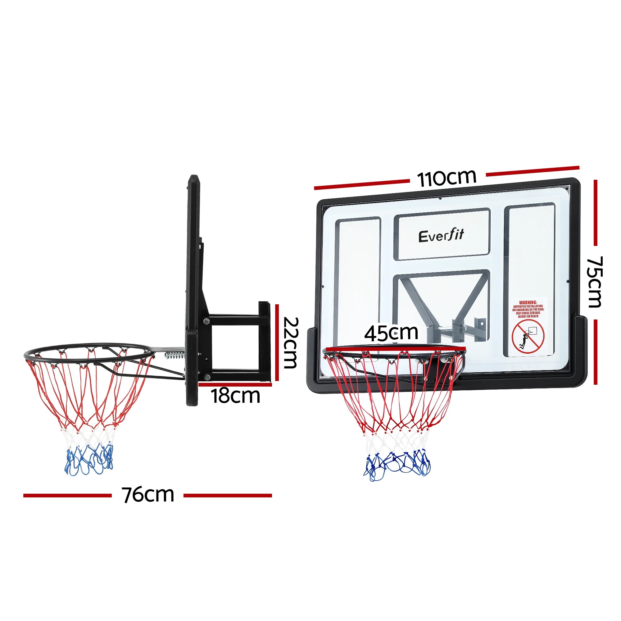 2 Keezi Everfit 43-Inch Wall Mount Kids Basketball Hoop Backboard Indoor Outdoor Sports Equipment White - Multi, 2 of 7