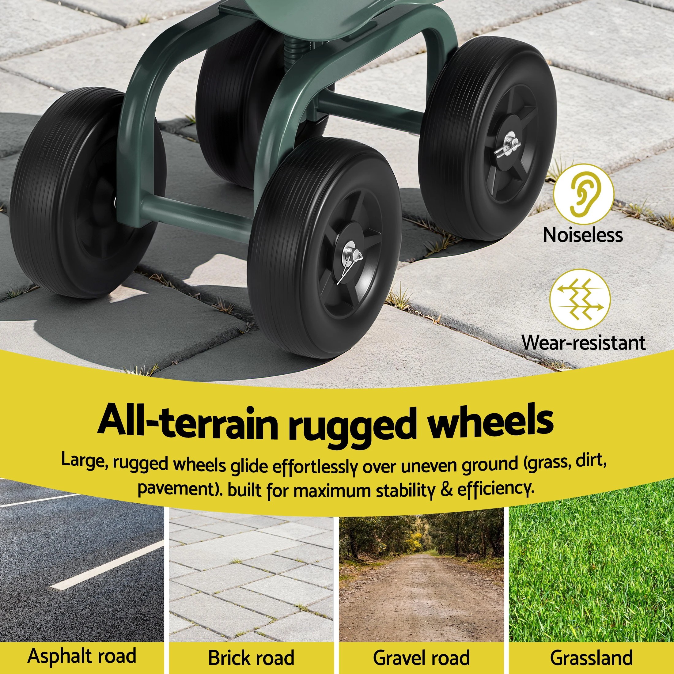 7 Gardeon Garden Seat 360 Swivel Rolling Adju Height Work Scooter Cart Wheels Heavy Duty 150kg - Multi, 7 of 9