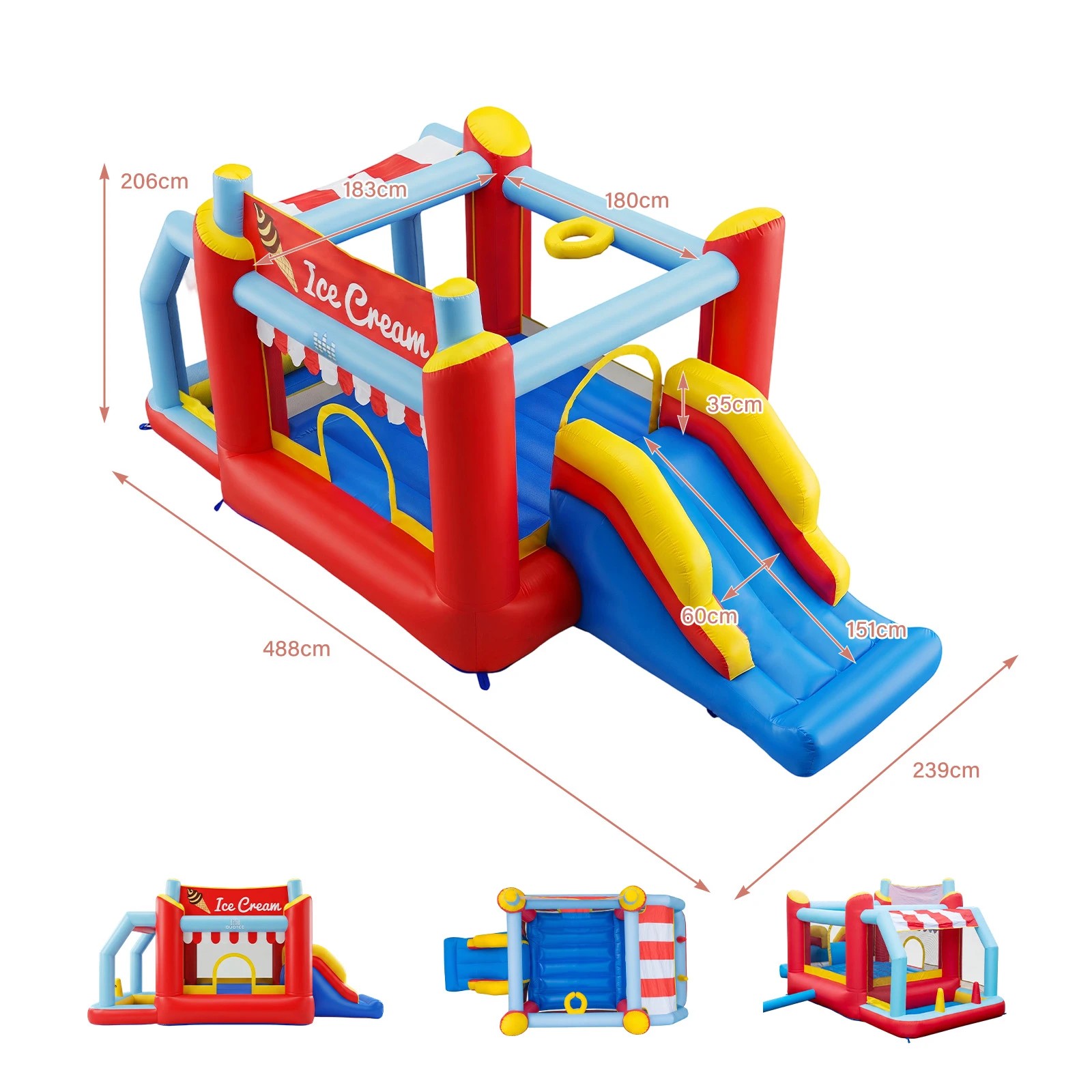 2 Costway Inflatable Bounce House 5-in-1 Ice Cream Jumping Castle Playhouse No Blower - Multi, 2 of 3