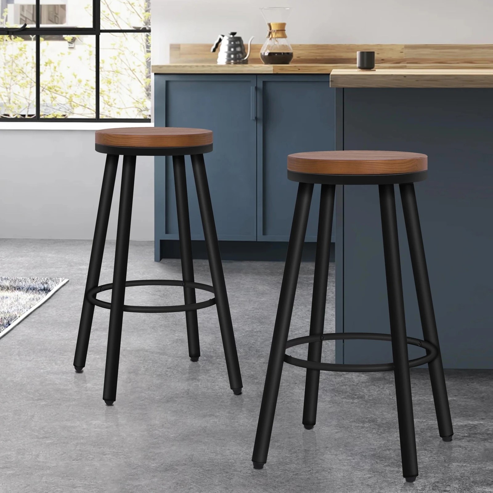3 Alfordson 2x Bar Stools Retro Kitchen Vintage Chair Industrial Rocio - Black, 3 of 10