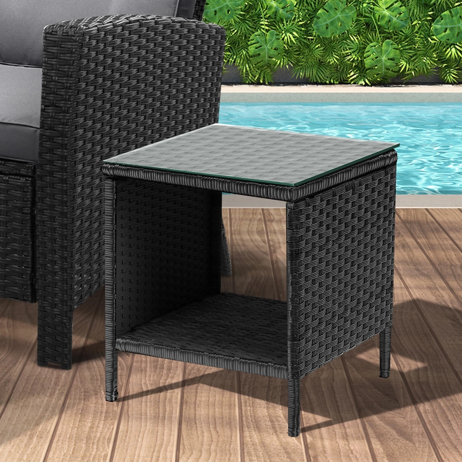 5 Livsip Garden Table Rattan Cafe Table Outdoor Garden Furniture Side Table
 - Black, 5 of 8