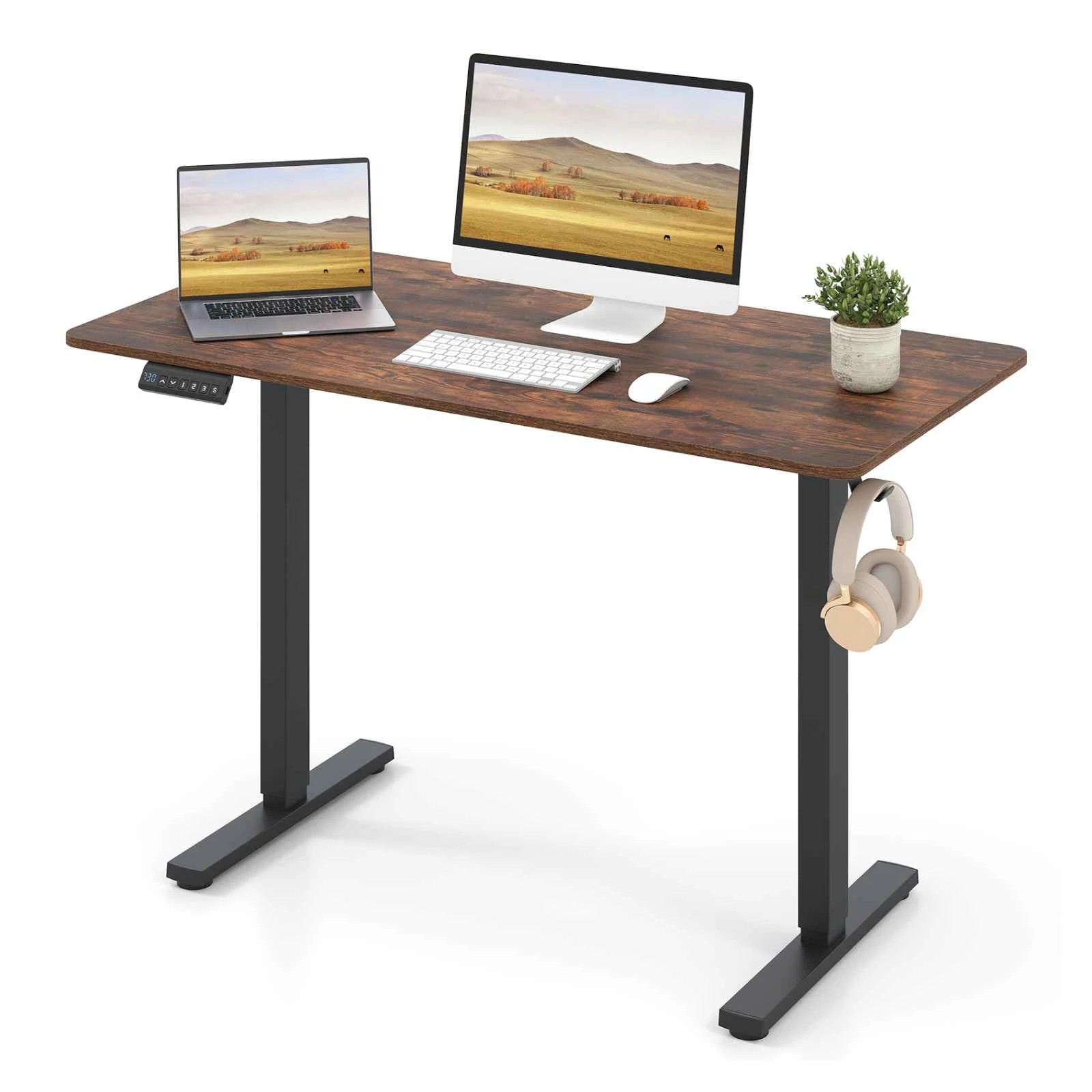 3 Costway 120cm Electric Standing Desk 3 Height Memory Computer Desk - Brown, 3 of 3