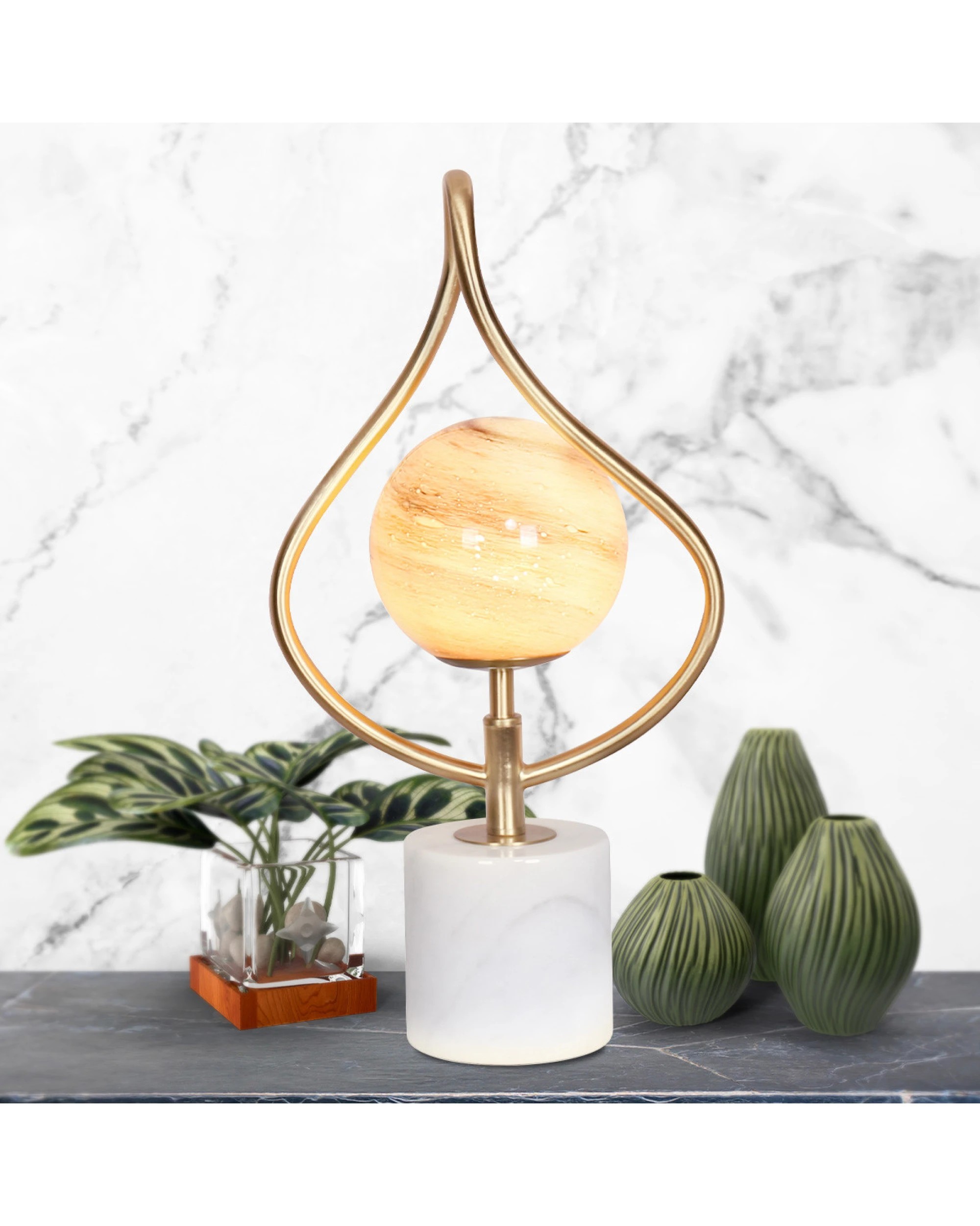 9 Sarantino Sculptural Orange Glass Table Lamp With White Marble Base, 9 of 9
