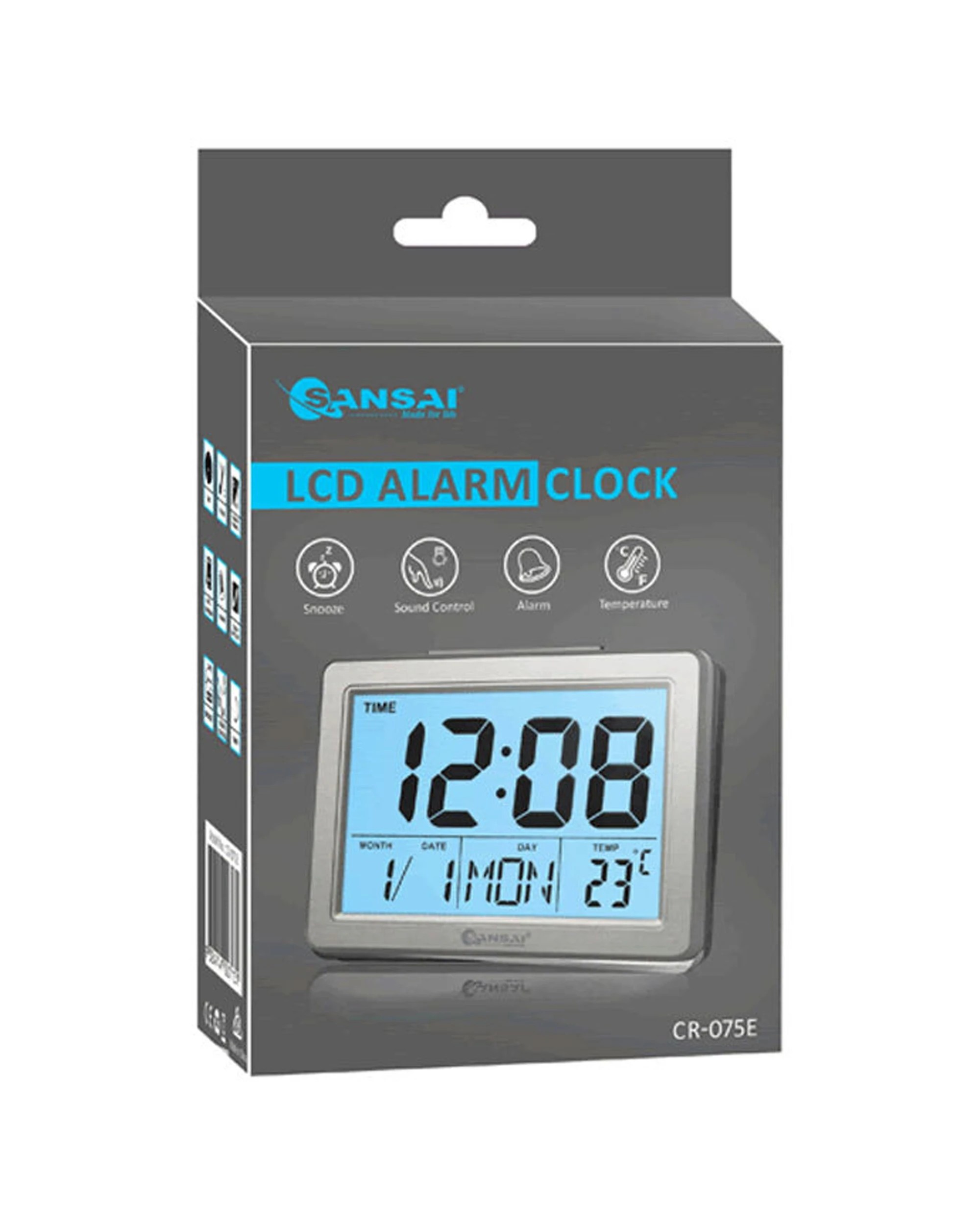 2 Sansai LCD Digital Alarm Clock Date Temperature Backlight 12/24Hr 13.8cm - White, 2 of 4