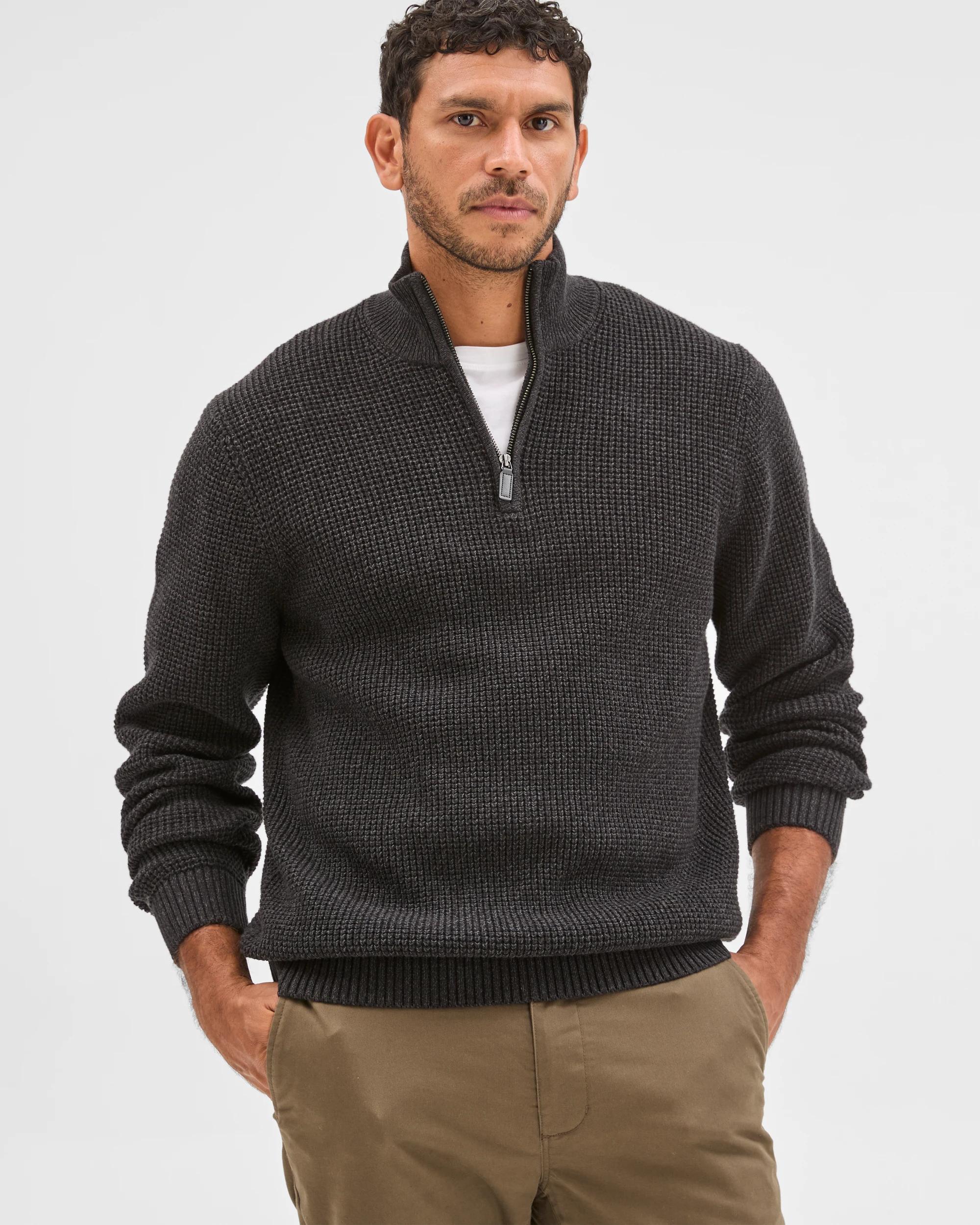 2 Target Man Australian Cotton 1/2 Zip Knit Sweater CHARCOAL, 2 of 6