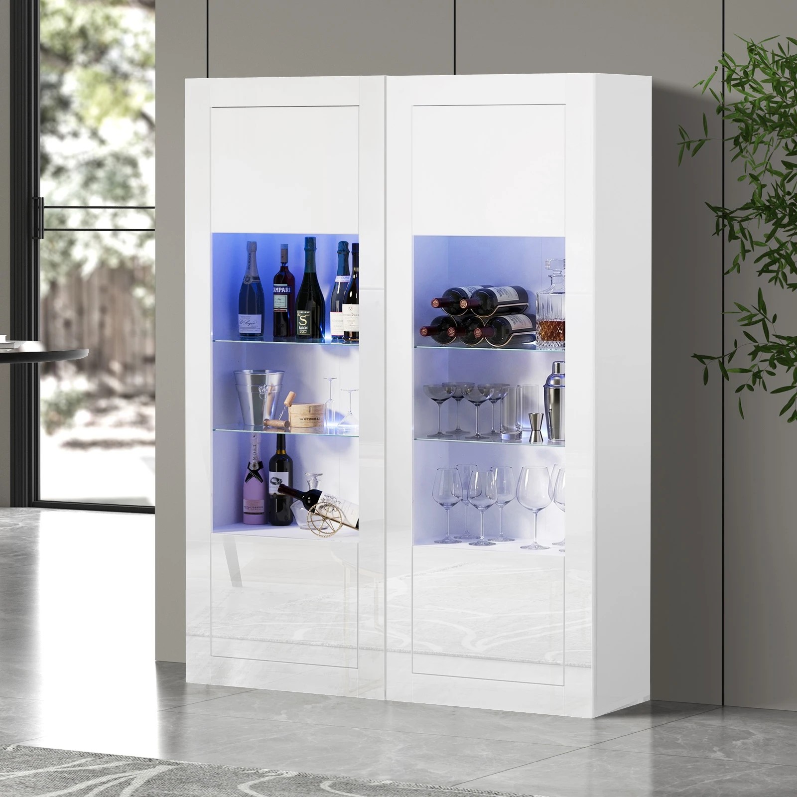 3 Oikiture 2PCS Display Cabinet Sideboard Buffet Storage Cupboard LED Light - White, 3 of 8