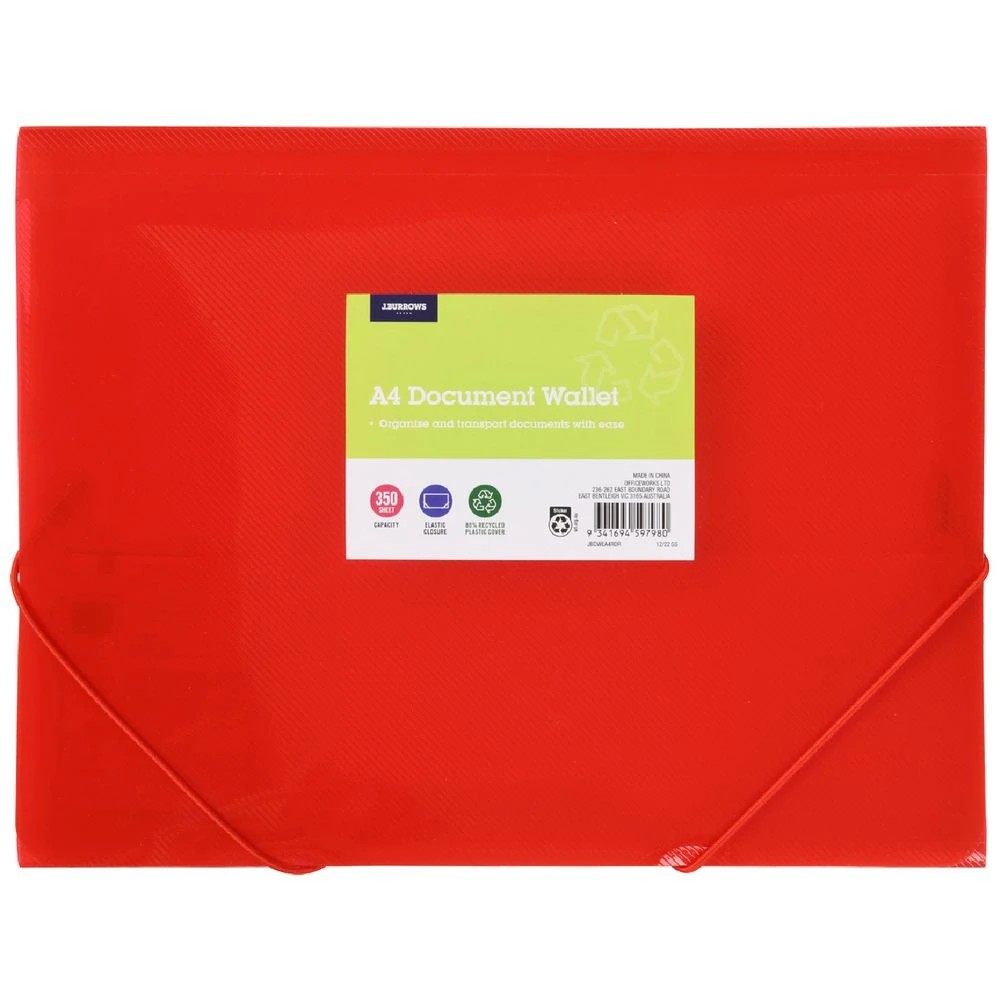 1 J.Burrows A4 Elastic Document Wallet Red, 1 of 3
