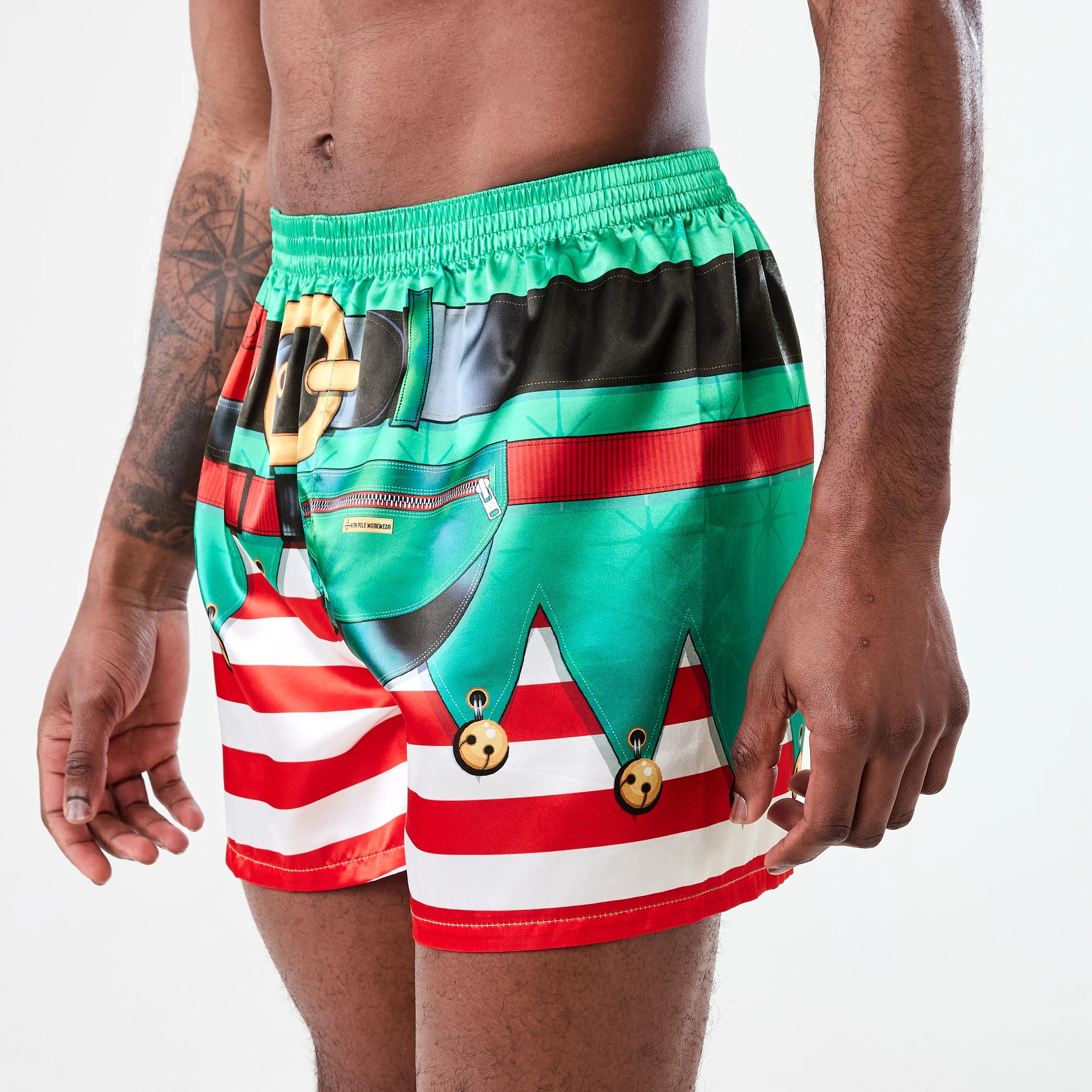 3 Printed Satin Boxers with Santa Hat Elf Suit26, 3 of 6