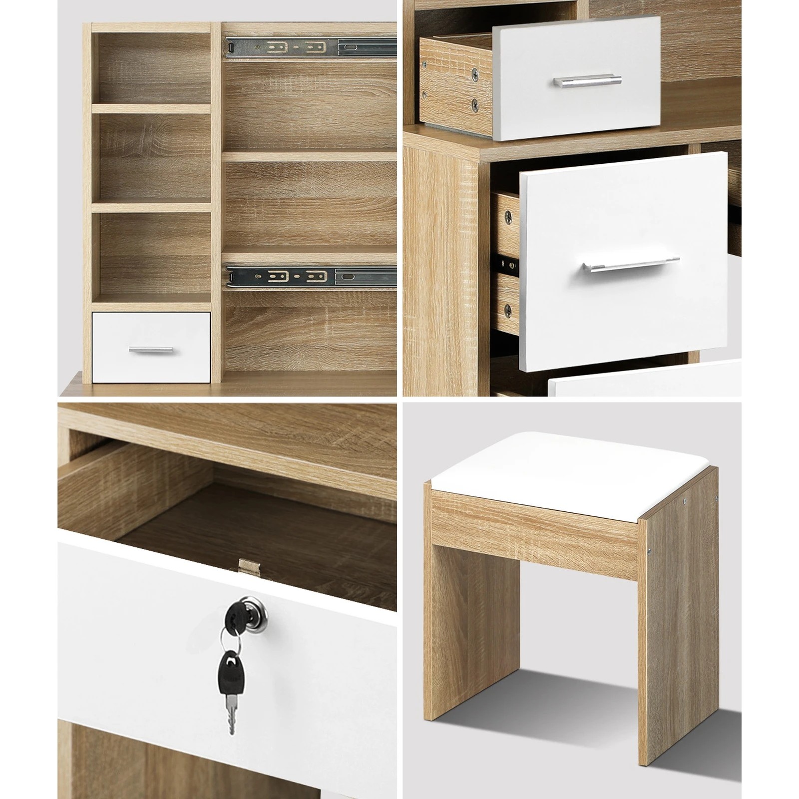 4 Oikiture Dressing Table Stool Set Slide Mirror Drawer 10 Led Bulbs
 - Multi, 4 of 9