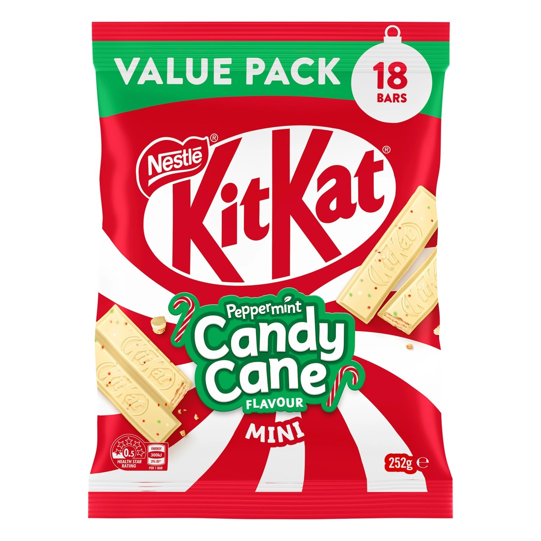 1 18 Pack Nestle KitKat Peppermint Candy Cane Flavour Mini Value Pack 252g, 1 of 2