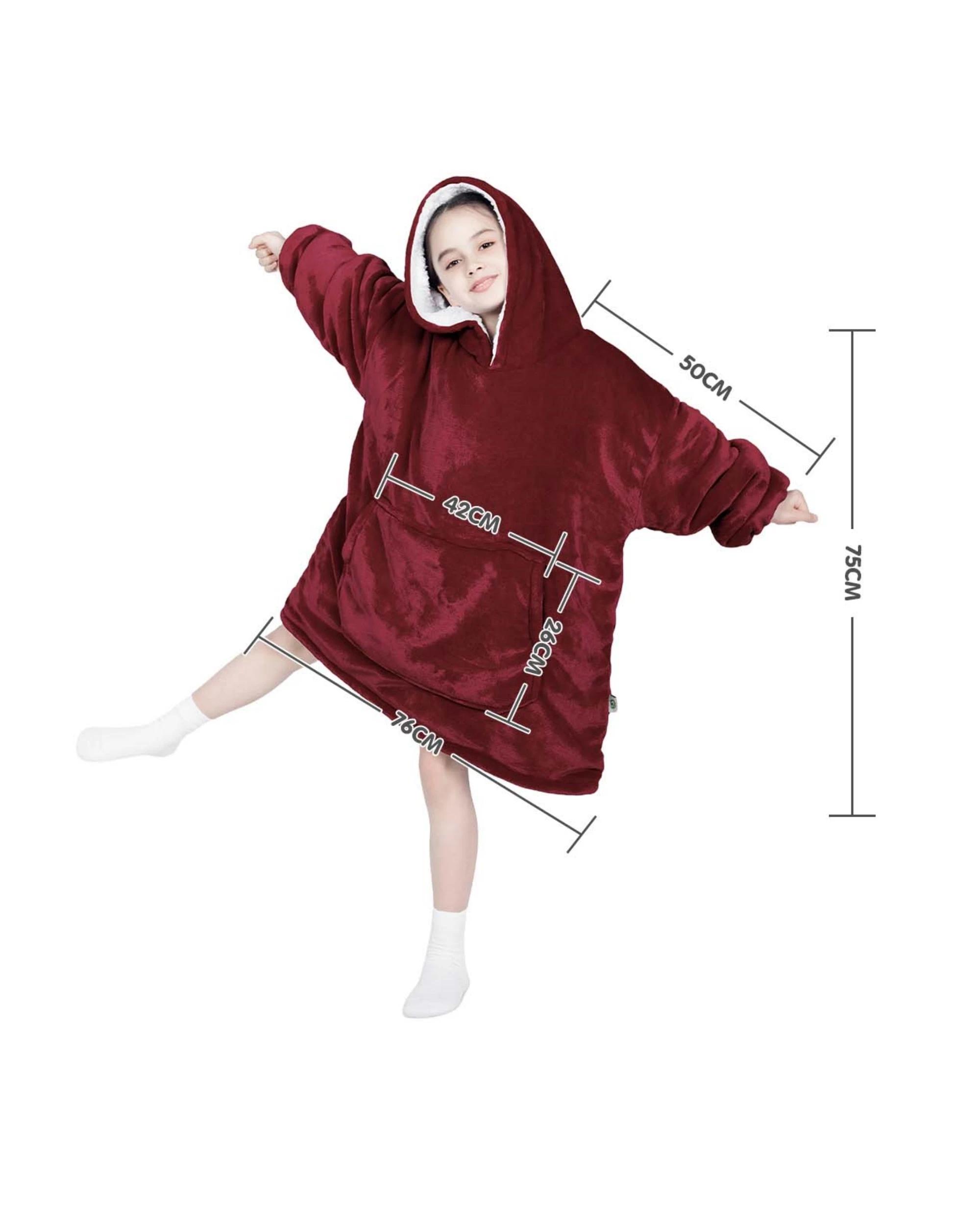 3 Advwin Wearable Blanket Oversized Comfort Hoodie Kids Light Grey WINE, 3 of 5