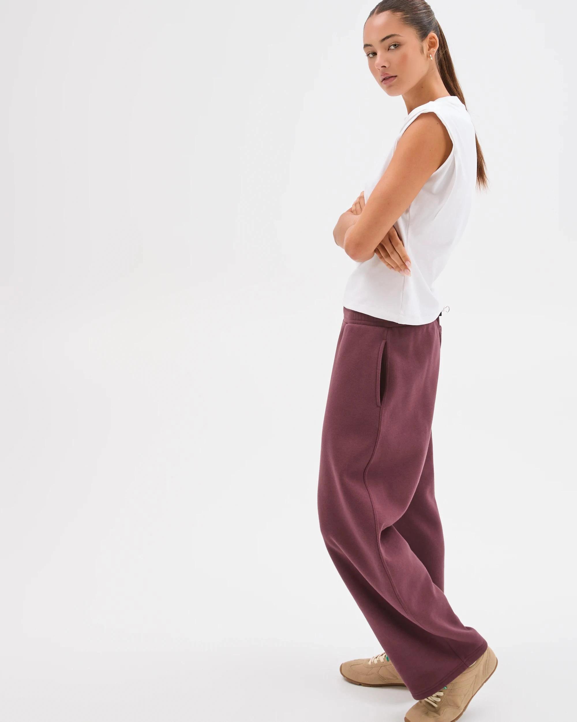 4 Lily Loves Australian Cotton Blend Bow Leg Trackpants BURGUNDY ROUGE, 4 of 7