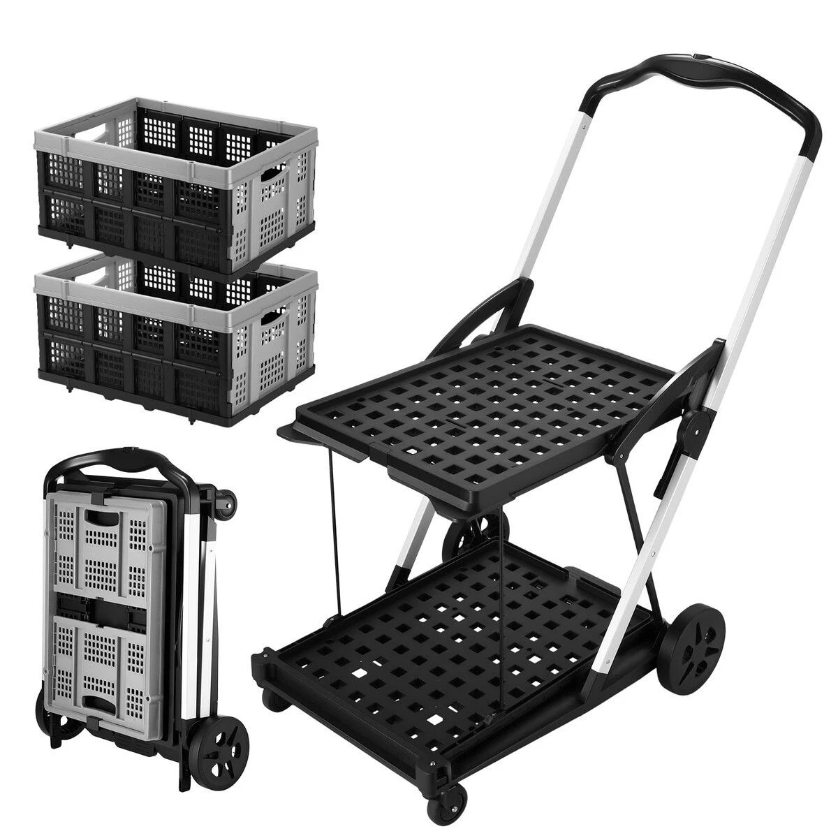 3 AUSWAY Folding Hand Truck Dolly Luggage Utility Cart Shopping Trolley Collapsible, 3 of 3