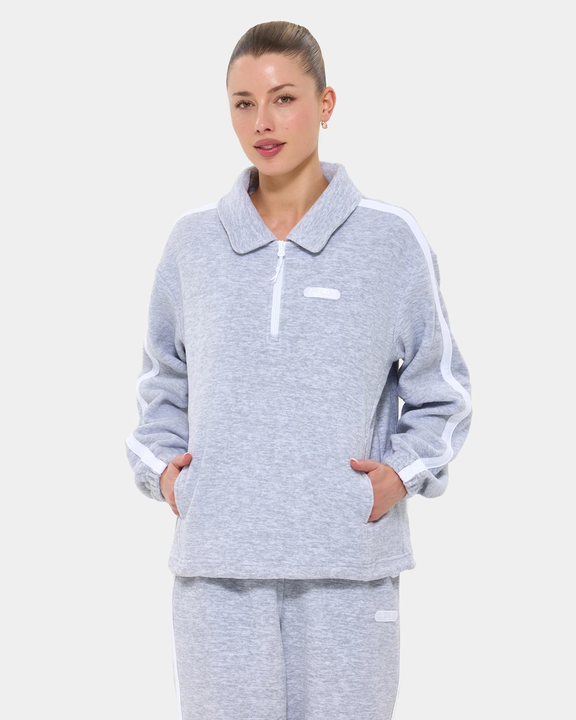 1 Fila Victoria Polar Fleece Quarter‑Zip Jumper GREY MARLE, 1 of 7