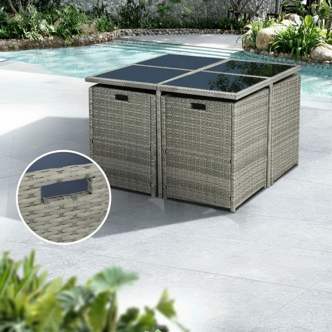 5 Gardeon Outdoor Dining Set 9 Piece Wicker Table Chairs Setting - Grey, 5 of 7