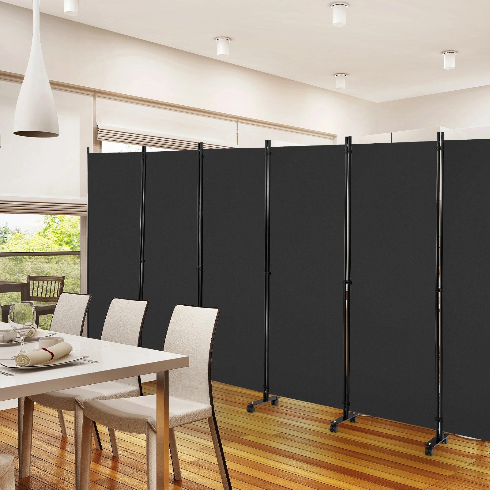2 Costway 1.72m 6-Panel Folding Room Divider Rolling Mobile Privacy Screen w/Lockable Wheels - Grey, 2 of 3