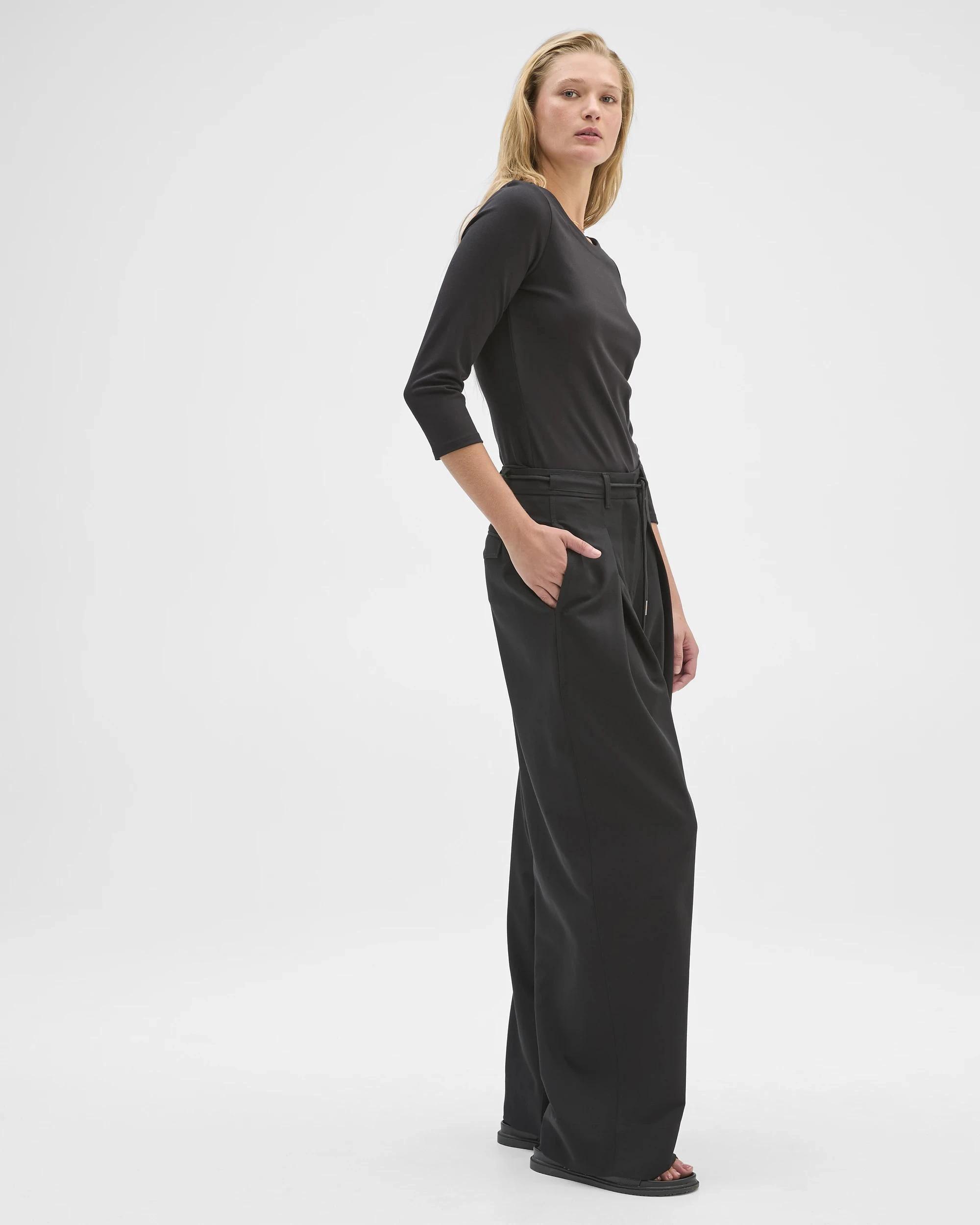 2 Preview 3/4 Sleeve Boat Neck Ponte T-Shirt BLACK, 2 of 8