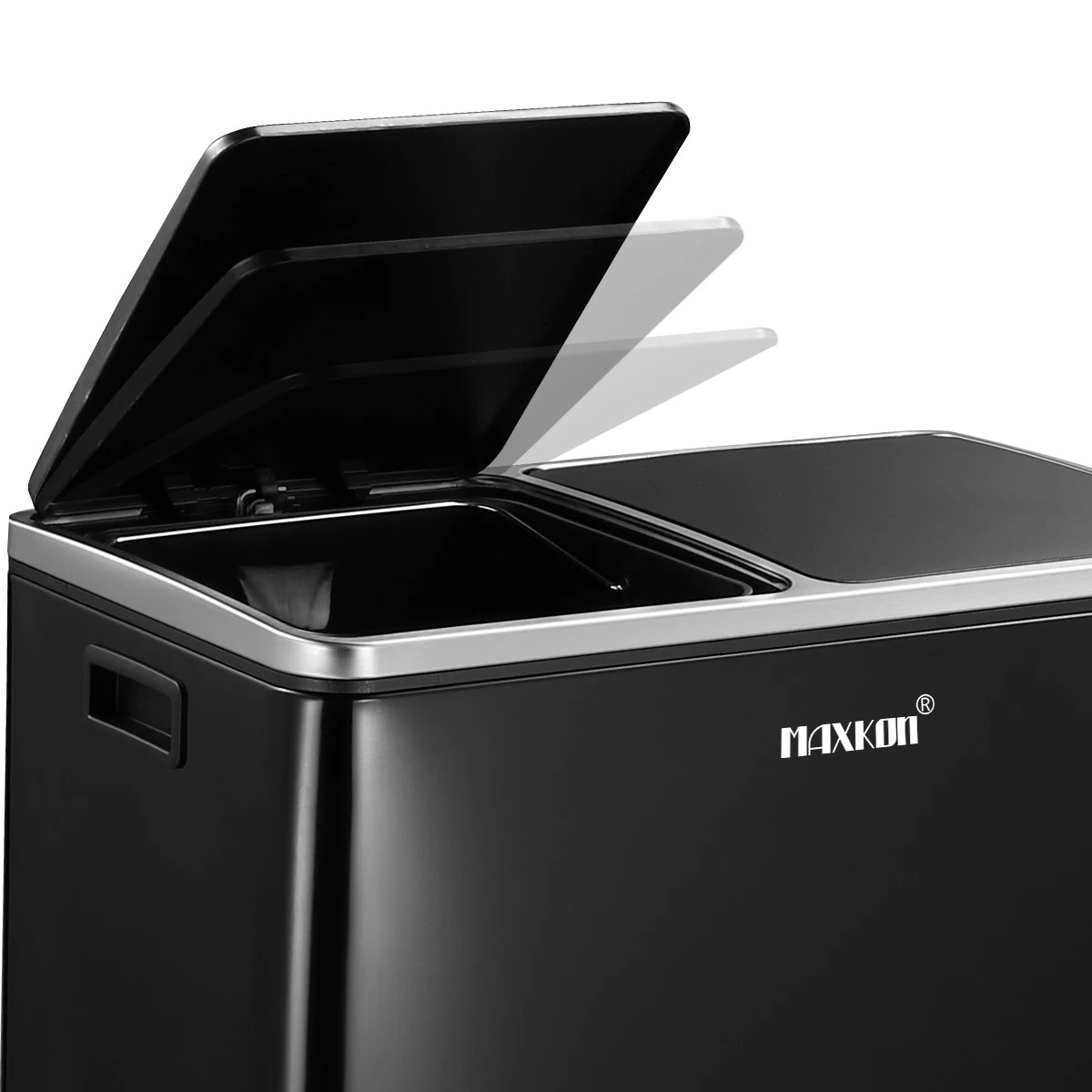 5 Maxkon 60L Pedal Recycling Bin Dustbin Kitchen Rubbish Bins Waste Garbage Trash Can with Dual Compartments Black, 5 of 7