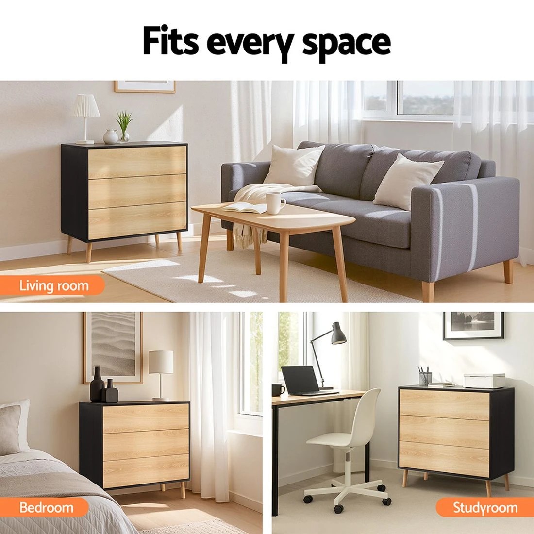 9 Artiss 3 Chest of Drawers Dresser Table & - Multi, 9 of 9