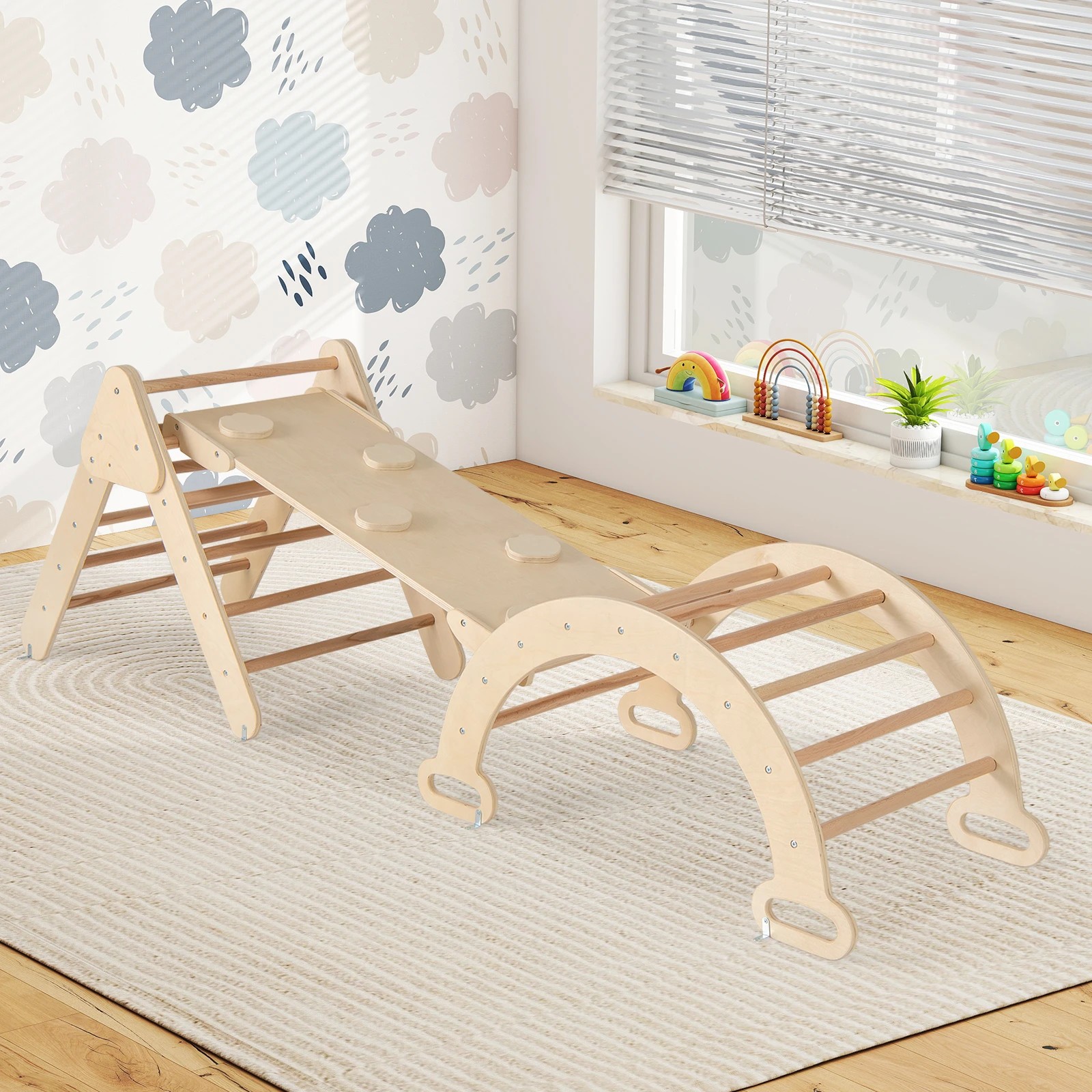 4 Costway Kids Climb Playset Wood Climbing Frame Rocking Arch Slide, 4 of 5