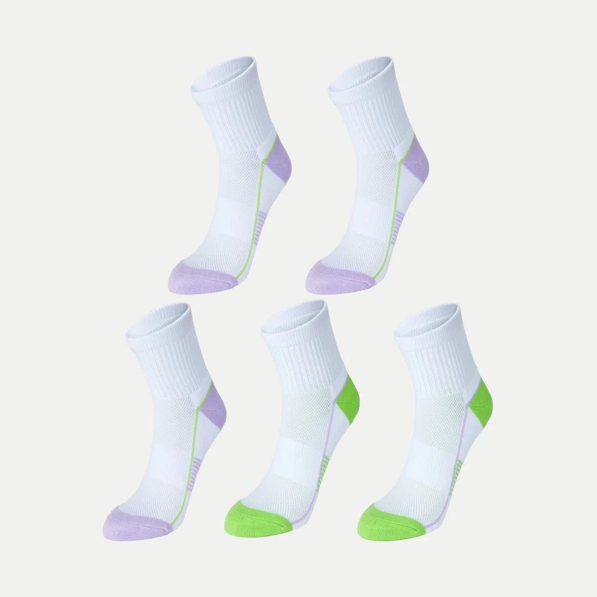 1 5 Pack  Active Terry Quarter Crew Socks WHITE, PINK, GREEN, 1 of 3