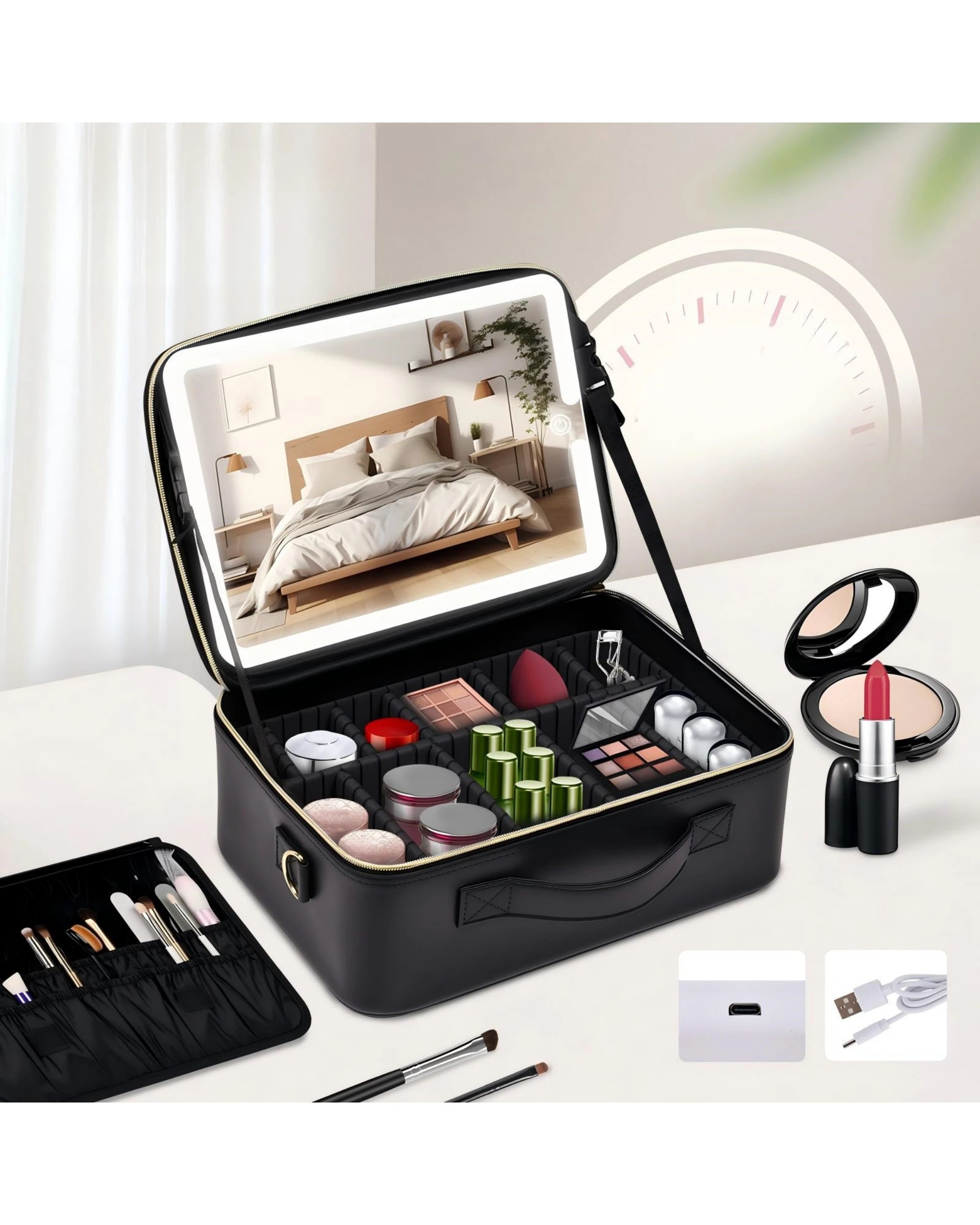 4 Advwin Travel Makeup Bag with LED Mirror -Black, 4 of 8