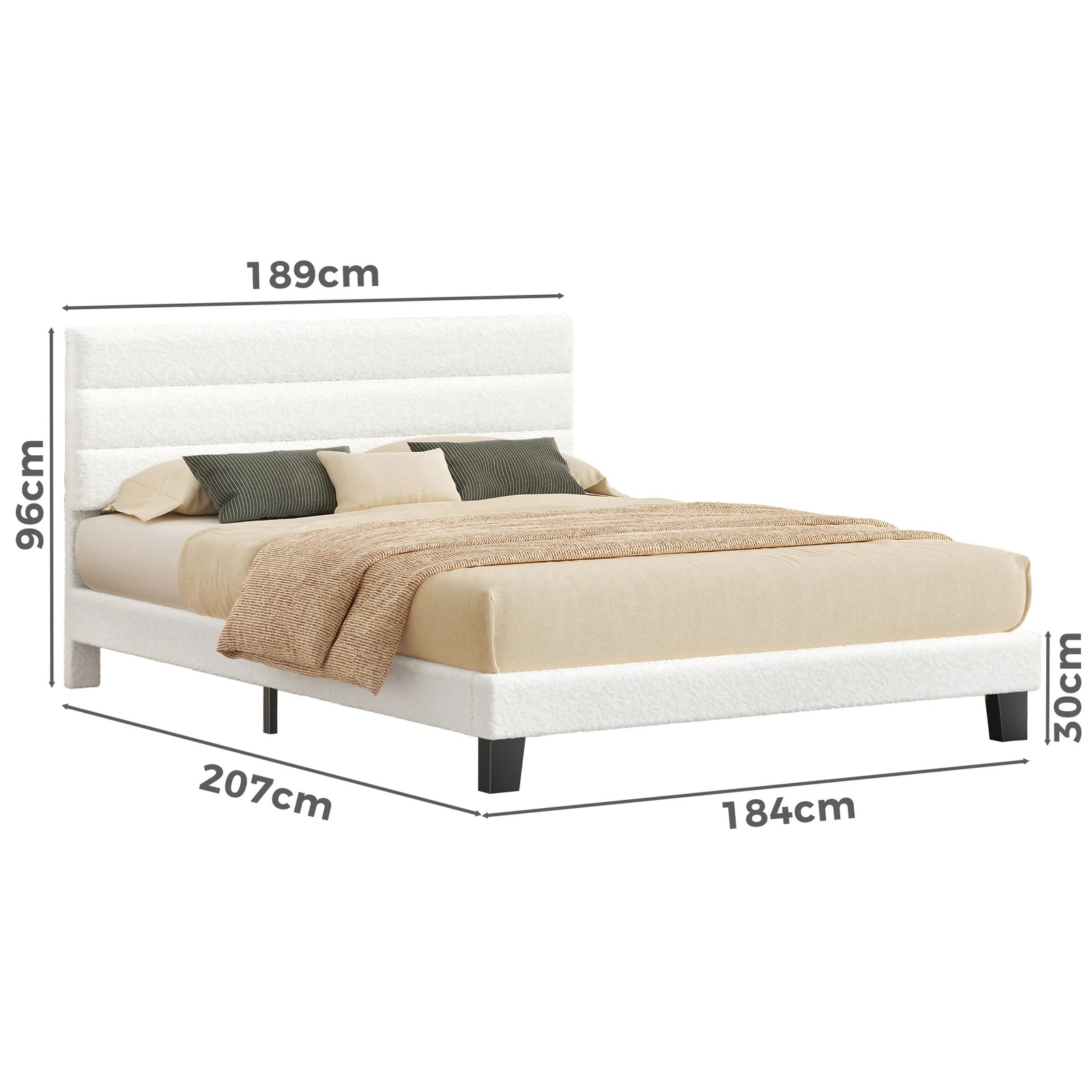 10 Alfordson Bed Frame King Size Upholstered Platform Boucle Harlene - White, 10 of 10