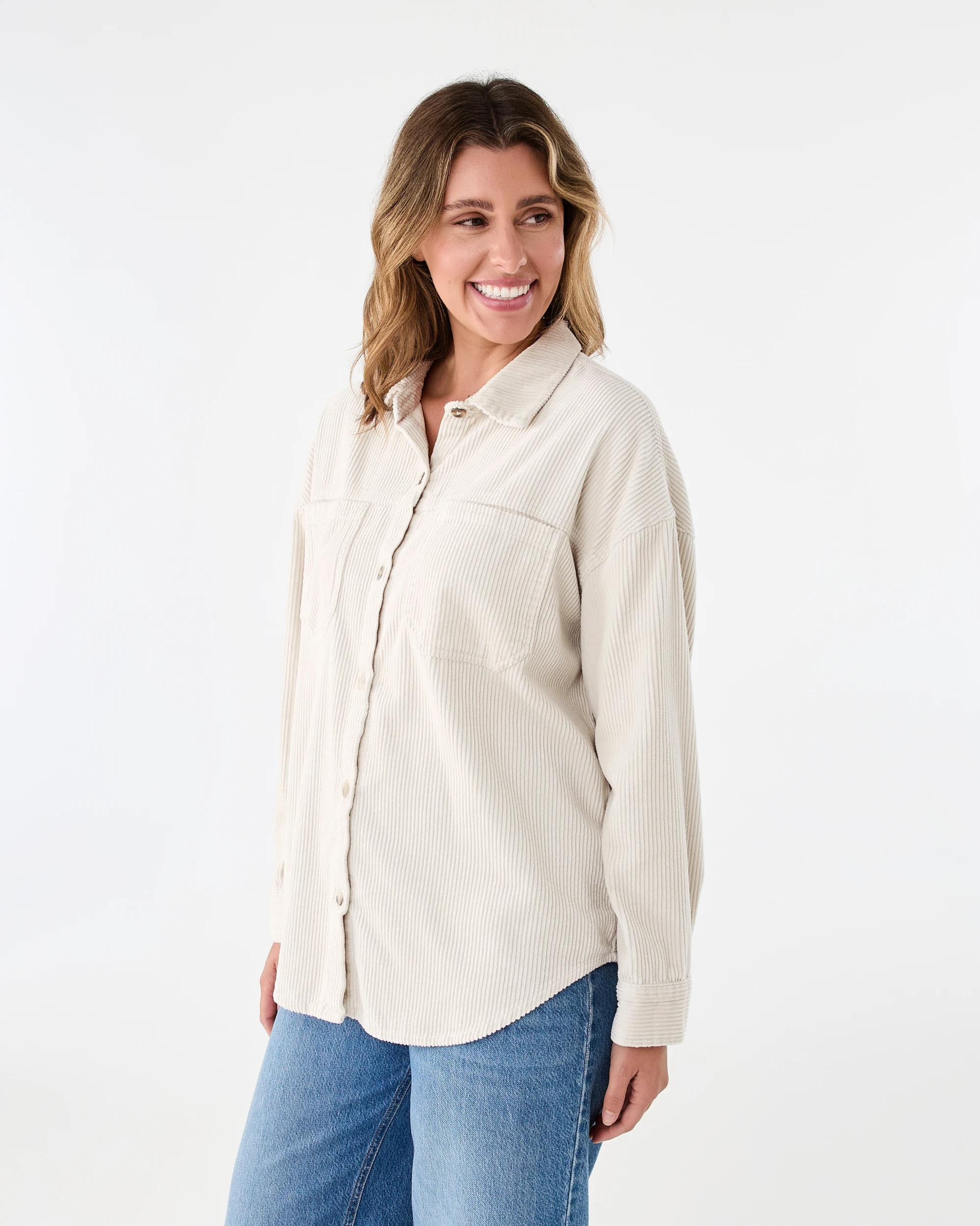 2 Long Sleeve Corduroy Shirt Lt Stone, 2 of 8