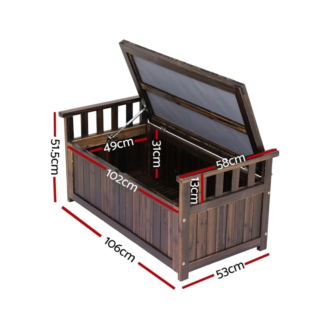 2 Gardeon Outdoor Storage Bench Box Wooden Garden Toy Tool Shed Patio Furniture - Charcoal, 2 of 8