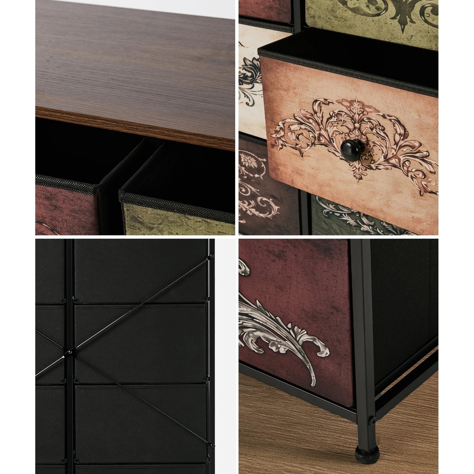 5 Oikiture 10 Chest Of Drawers Retro Tallboy Printed Foldable Fabric Drawers - Multi, 5 of 6