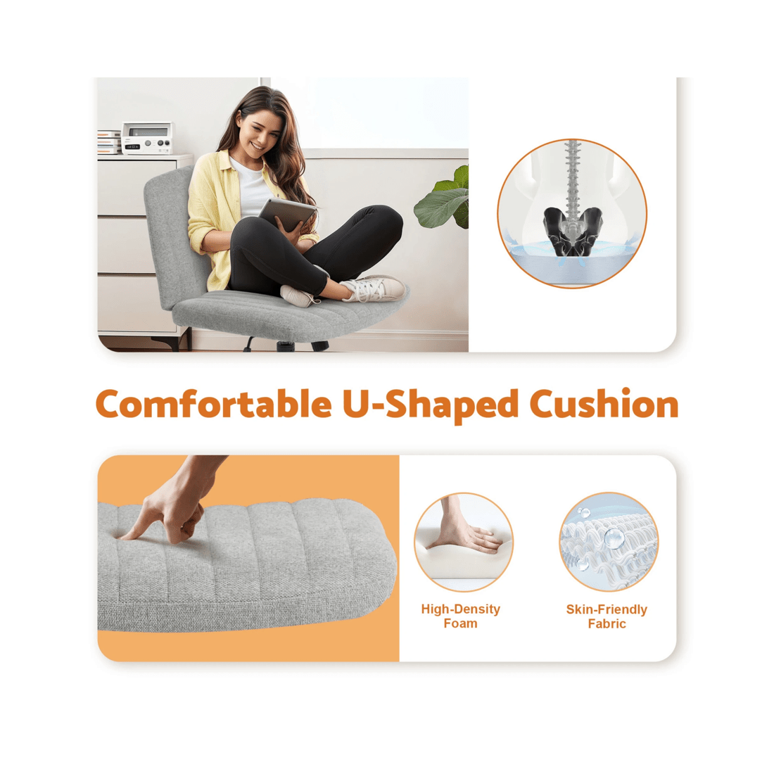 6 Advwin Armless Office Chair Swivel Vanity Chair Grey, 6 of 9