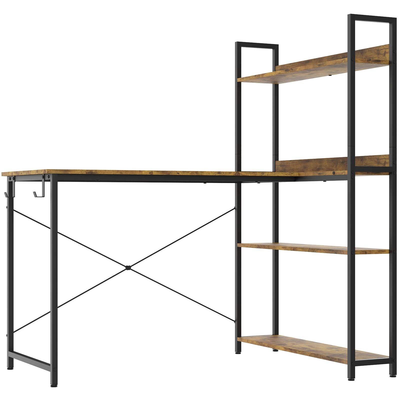 7 Advwin 110cm L Shaped Computer Desk With Reversible Storage Shelves Corner Desk - Brown, 7 of 8
