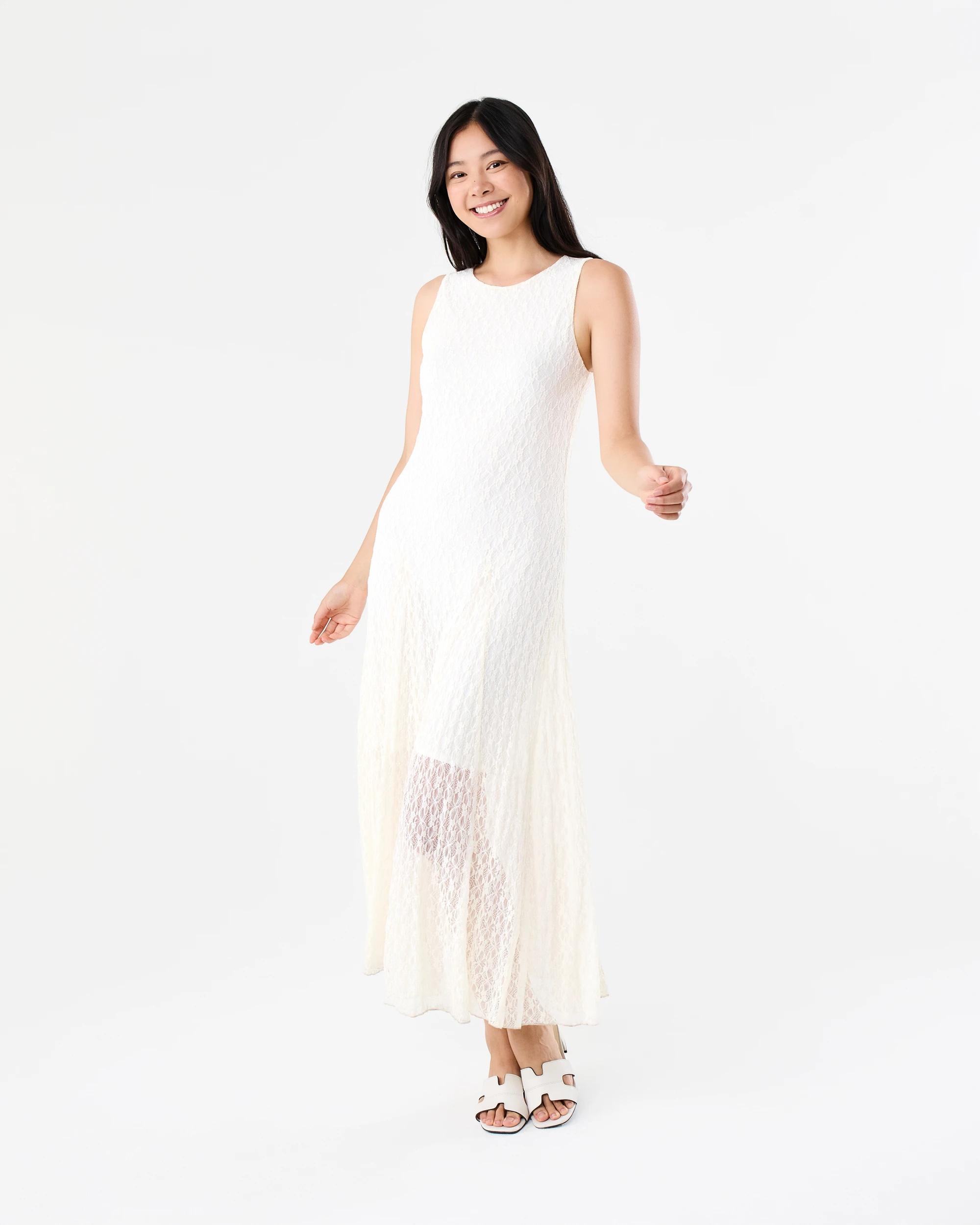 1 Sleeveless Lace Midi Dress Cld White, 1 of 7