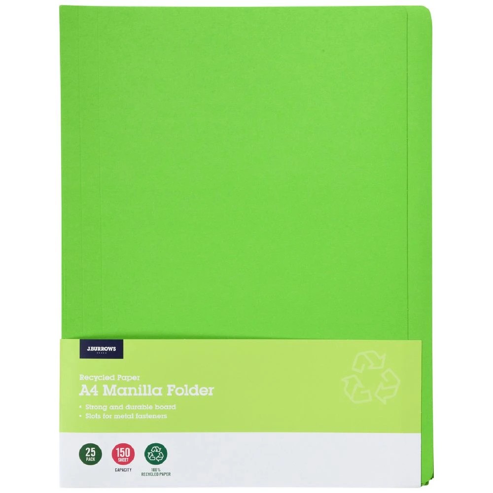 1 J.Burrows A4 Manila Folder Lime 25 Pack, 1 of 4