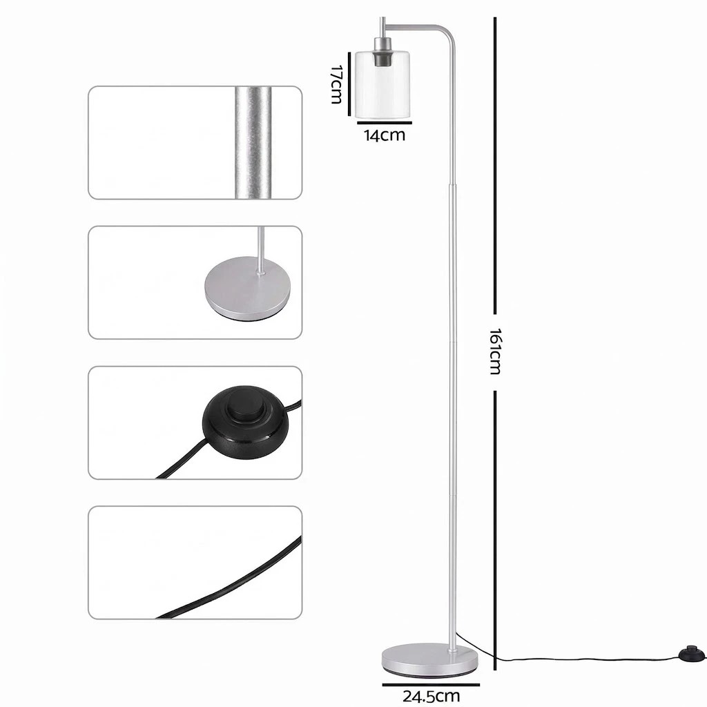 2 Artiss Modern Floor Lamp Tall Standing Light with Glass Shade for Living Room E27 - Silver, 2 of 9